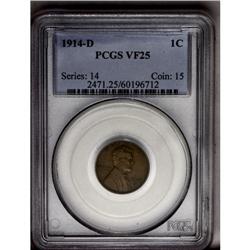 	1914-D 1C VF25 PCGS. An attractive chestnut-brown key 1914-D