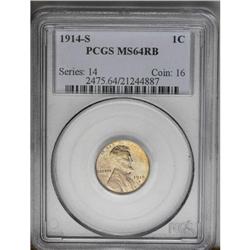 	1914-S 1C MS64 Red and Brown PCGS. Both sides display 1914-S