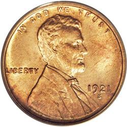 	1921-S 1C MS64 Red PCGS. Variegated brassy-gold patina 1921-S