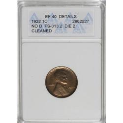 	1922 No D 1C Strong Reverse--Cleaned--ANACS. XF40 Deta 1922 No D
