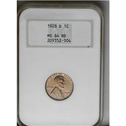 	1928-D 1C MS64 Red NGC. Struck off center a degree or 1928-D