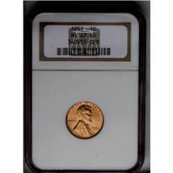 	1951 1C MS67 Red NGC. Fully struck with resplendent lu 1951