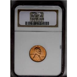 	1954 1C MS67 Red NGC. A radiant fire-red Superb Gem th 1954