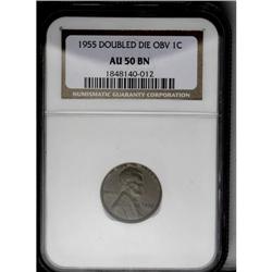 	1955/55 1C Doubled Die Obverse AU50 NGC. FS-021.8. Lig 1955/55