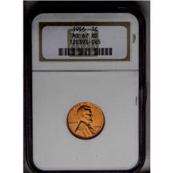 	1956 1C MS67 Red NGC. Lustrous coppery-gold surfaces r 1956