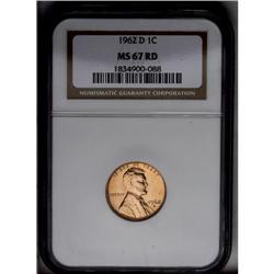 	1962-D 1C MS67 Red NGC. This meticulously struck pumpk 1962-D