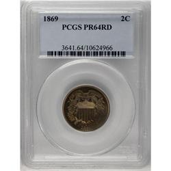 	1869 2C PR64 Red PCGS. The lovely lime-golden patina i 1869