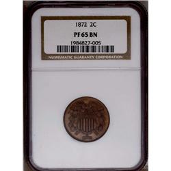 	1872 2C PR65 Brown NGC. Flashy reddish-brown surfaces 1872