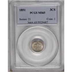 	1851 3CS MS65 PCGS. Both sides are veiled in pastel be 1851