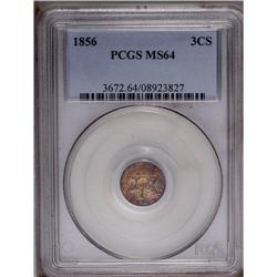 	1856 3CS MS64 PCGS. Lustrous surfaces show pastel mult 1856