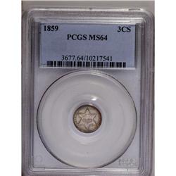 	1859 3CS MS64 PCGS. Medium intensity multicolored toni 1859