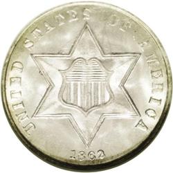 	1862 3CS MS67 NGC. This splendid Civil War issue is aw 1862