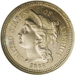 	1865 3CN PR66 Cameo NGC. Repunched Date. B. 2-B. The b 1865