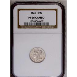 	1869 3CN PR66 Cameo NGC. Eye-popping cameo contrast is 1869