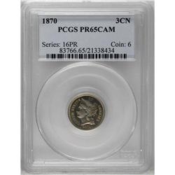 	1870 3CN PR65 Cameo PCGS. A handsomely mirrored specim 1870