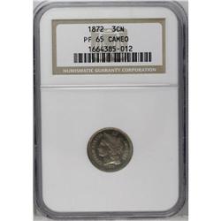 	1872 3CN PR65 Cameo NGC. A sharply detailed Gem proof 1872