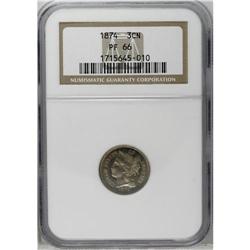 	1874 3CN PR66 NGC. A splendid Gem proof example with a 1874