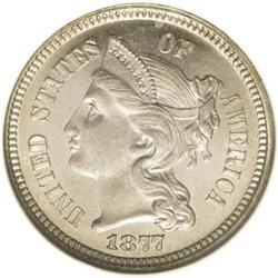 	1877 3CN PR65 Cameo NGC. Both sides of this Gem Cameo 1877