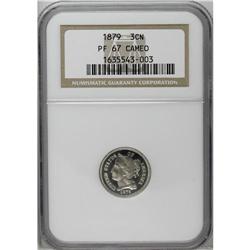 	1879 3CN PR67 Cameo NGC. Radiant ice-white devices con 1879