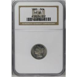 	1882 3CN PR65 NGC. This exquisitely struck Three Cent 1882
