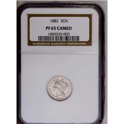 	1882 3CN PR65 Cameo NGC. Striking cameo contrast is ob 1882