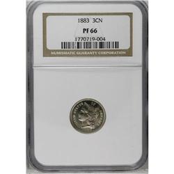 	1883 3CN PR66 NGC. A brilliant Gem proof with hints of 1883