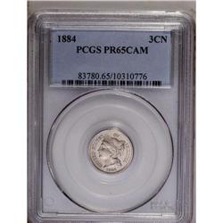 	1884 3CN PR65 Cameo PCGS. This bright proof displays a 1884