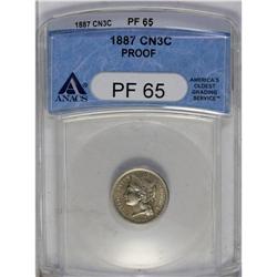	1887 3CN PR65 ANACS. Razor-sharp details and immaculat 1887