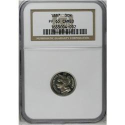 	1887 3CN PR65 Cameo NGC. A pleasingly cameo contrasted 1887