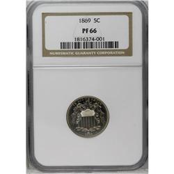 	1869 5C PR66 NGC. This is a gorgeous Premium Gem proof 1869