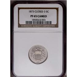 	1873 5C Closed 3 PR65 Cameo NGC. A virtually stone-whi 1873