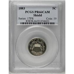 	1883 5C PR65 Cameo PCGS. Whispers of sky-blue and gold 1883