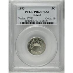 	1883 5C PR66 Cameo PCGS. This beautiful Gem proof disp 1883