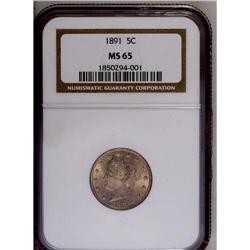 	1891 5C MS65 NGC. Glowing luster radiates from frosty- 1891