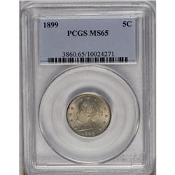 	1899 5C MS65 PCGS. Lustrous surfaces are overlain with 1899