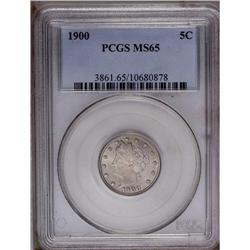	1900 5C MS65 PCGS. Magnificent luster illuminates this 1900