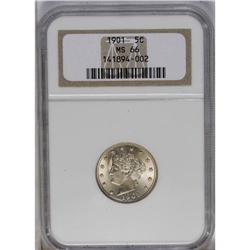 	1901 5C MS66 NGC. A thin veneer of tan-gold overlays r 1901