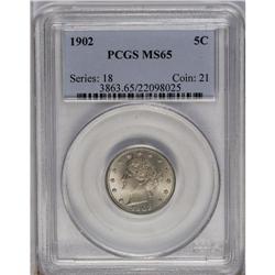 	1902 5C MS65 PCGS. Excellent luster exudes from light 1902