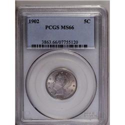 	1902 5C MS66 PCGS. Well struck with glowing satiny lus 1902