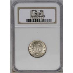 	1910 5C MS65 NGC. Nearly fully brilliant and highly lu 1910