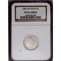 	1883 5C No Cents PR65 Cameo NGC. Brilliant throughout 1883