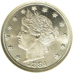 	1884 5C PR67 Cameo NGC. Bright and original, with just 1884