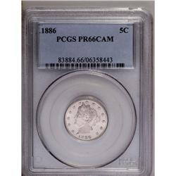 	1886 5C PR66 Cameo PCGS. Dynamic reflectivity flashes 1886