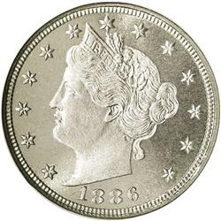 	1886 5C PR67 Cameo NGC. Brilliant and deeply mirrored, 1886