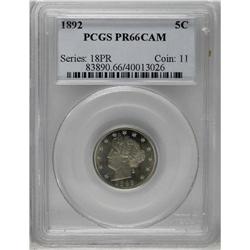 	1892 5C PR66 Cameo PCGS. Faint bluish color over light 1892