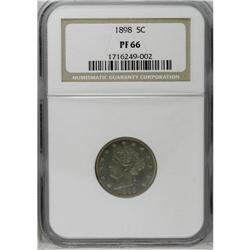 	1898 5C PR66 NGC. Deep gray proof surfaces are enhance 1898