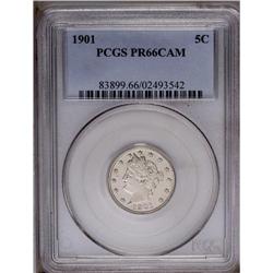 	1901 5C PR66 Cameo PCGS. This boldly struck Premium Ge 1901