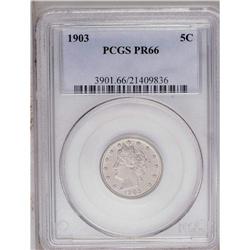 	1903 5C PR66 PCGS. A thin veneer of gold-tan and powde 1903