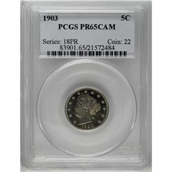 	1903 5C PR65 Cameo PCGS. A brilliant Gem with delicate 1903