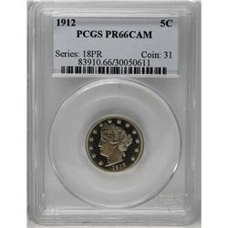 	1912 5C PR66 Cameo PCGS. A nice level of contrast betw 1912